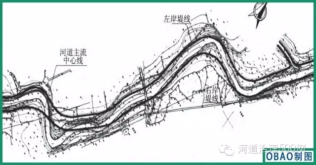 某丘陵区河道堤线布置示意图